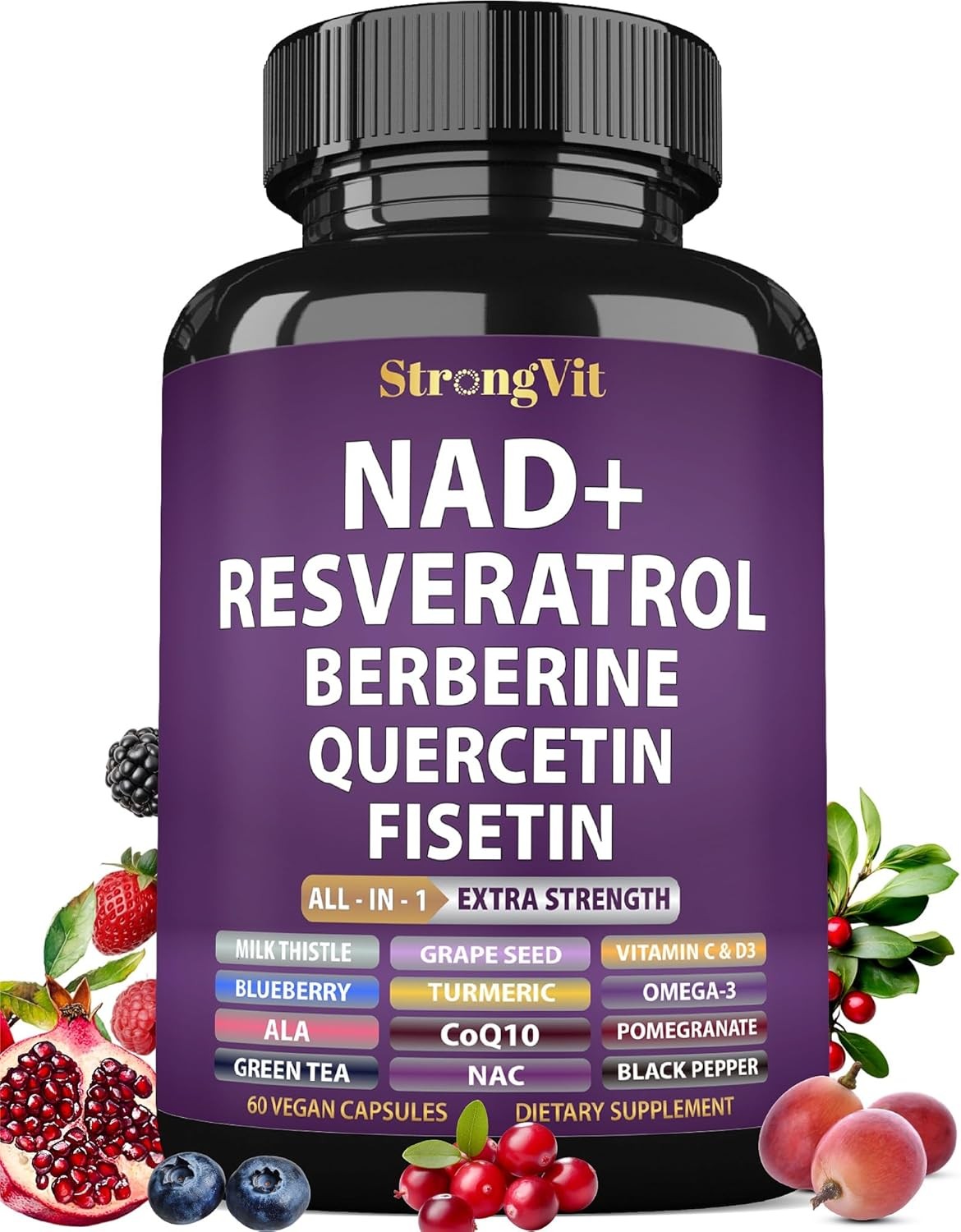 NAD Resveratrol Supplement with Berberine, Quercetin, 60 Count (Pack of 1)