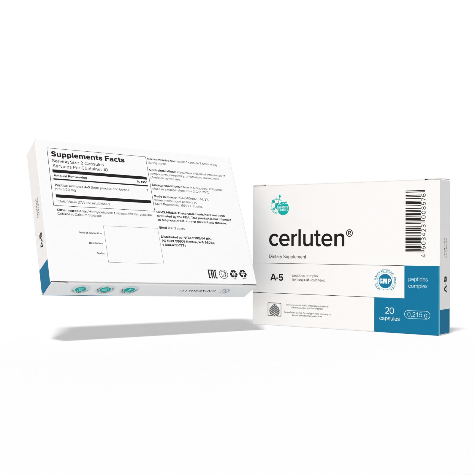 A-5 Cerluten Original Khavinson Natural Brain Peptide Bioregulator 20 capsules