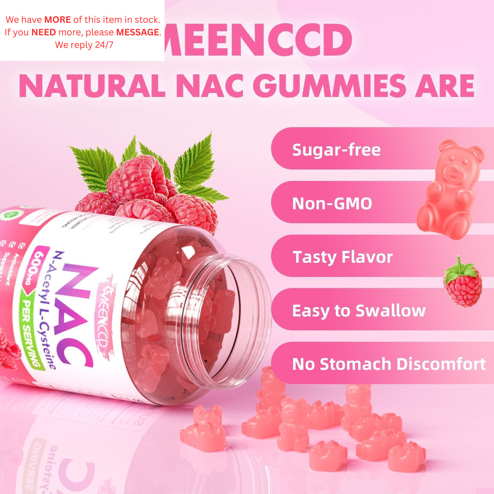 NAC Gummies, N Acetyl Cysteine 600mg, 60 Count (Pack of 1)