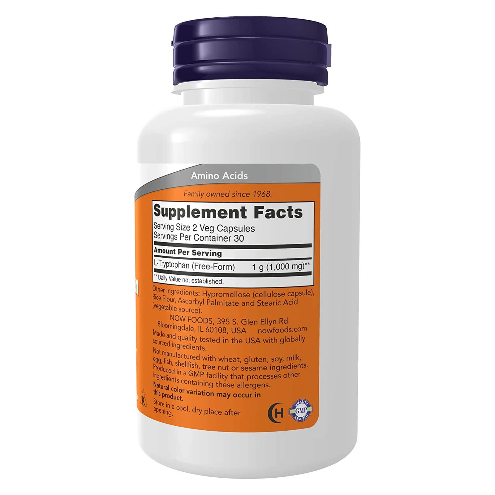 NOW FOODS L-Tryptophan 500 mg 60 Veg Capsules