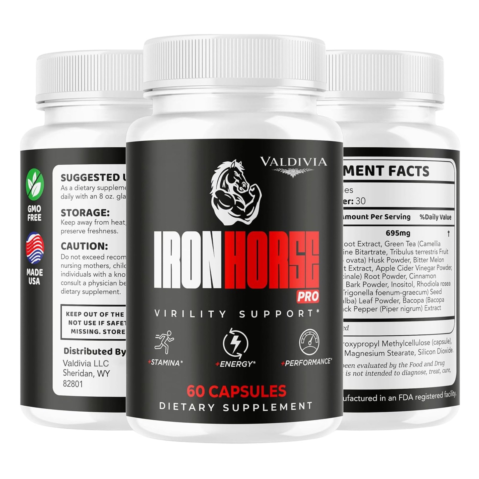 Iron Horse Iron Supplement Capsules Energy Blood Support Anemia 1 Pack 60Ct