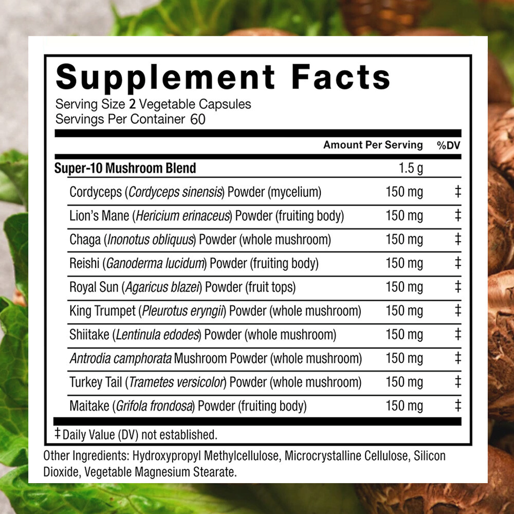 Organic Mushroom Capsules – Improve Brain Function – Immune Nervous System