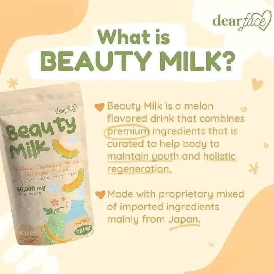 Dear Face Beauty Milk Japanese Collagen Melon Drink, 10 Sachets X 18g