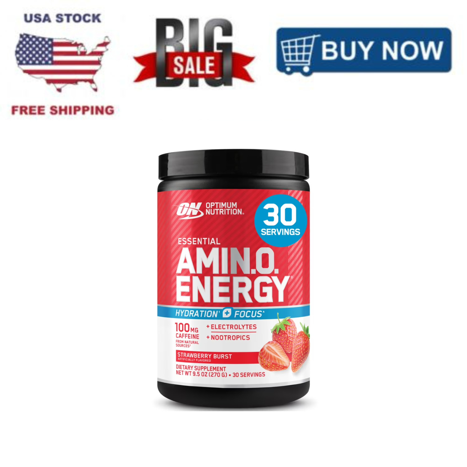 Optimum Nutrition Amino Energy + Electrolytes Strawberry Burst 30 Servings