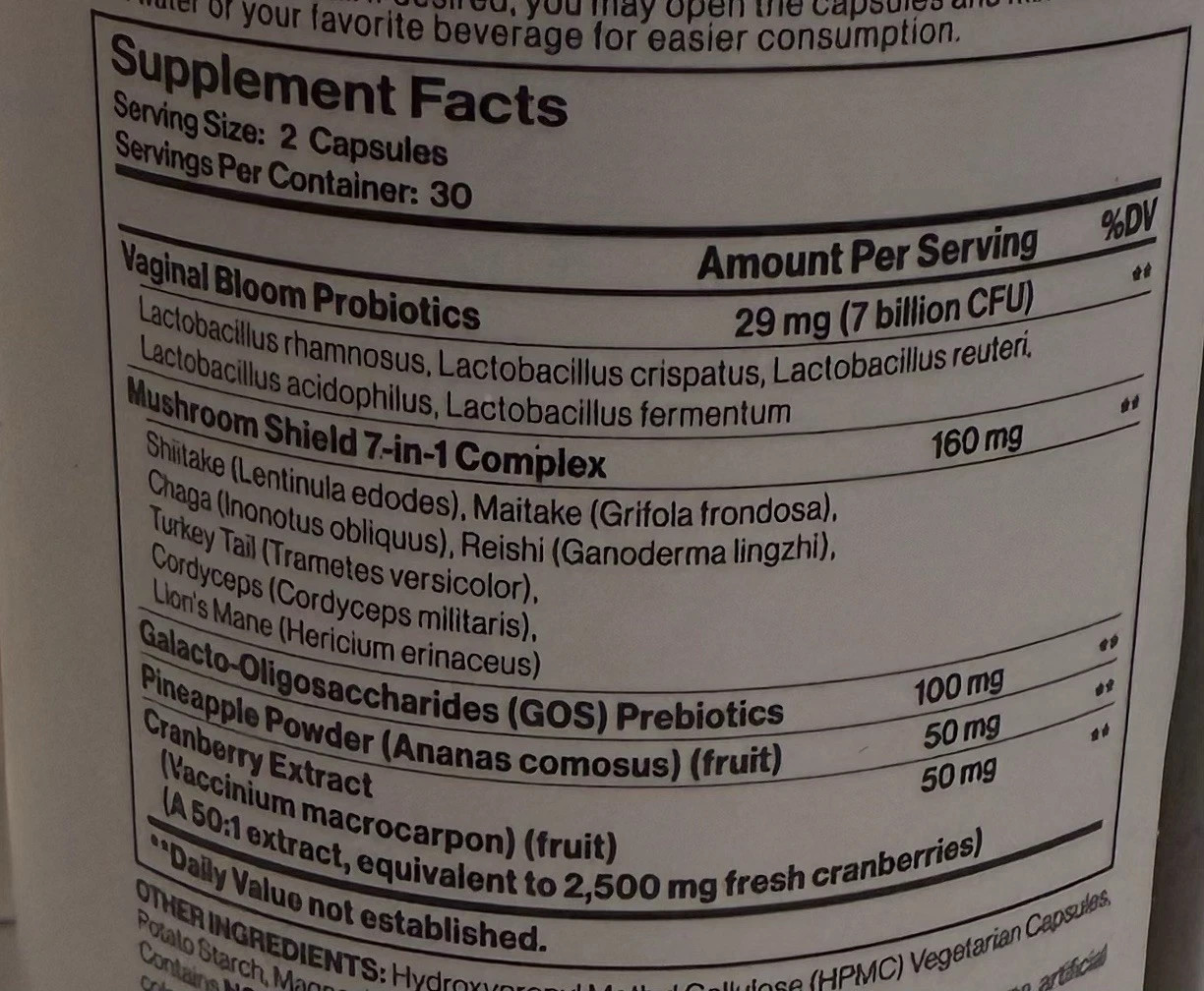 heraure Vaginal Probiotic Capsule w/ Mushroom Complex, Cranberry, Pineapple 60ct