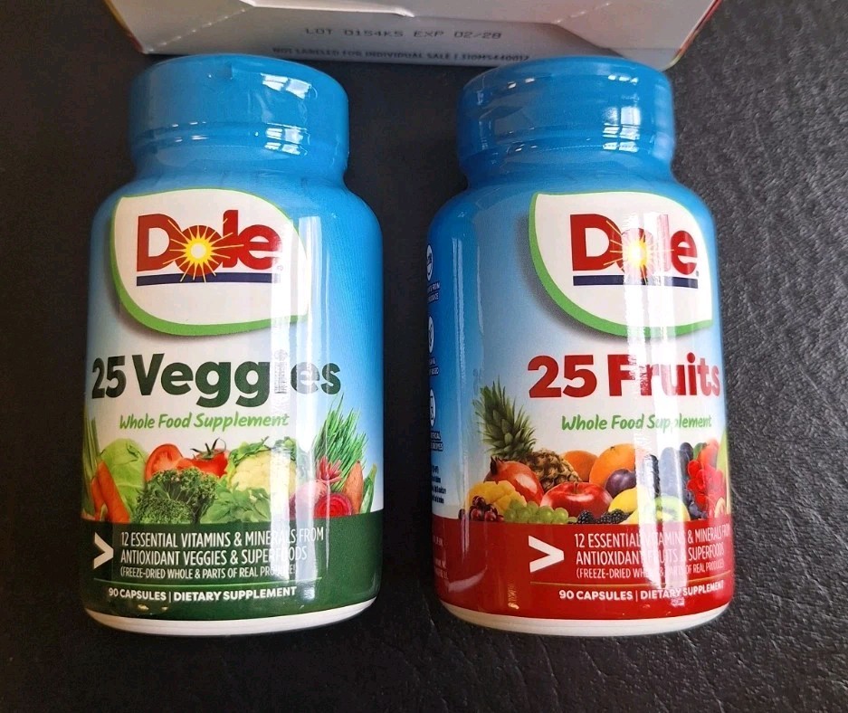 Dole Whole Food Supplement 25 Veggies & 25 Fruits 90 Capsules Vitamins A C D E