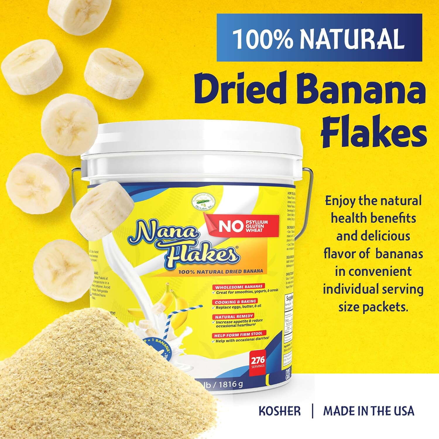 Nutritional Designs Nana Flakes 100% Pure Banana for Diarrhea 4 lb 276 servings