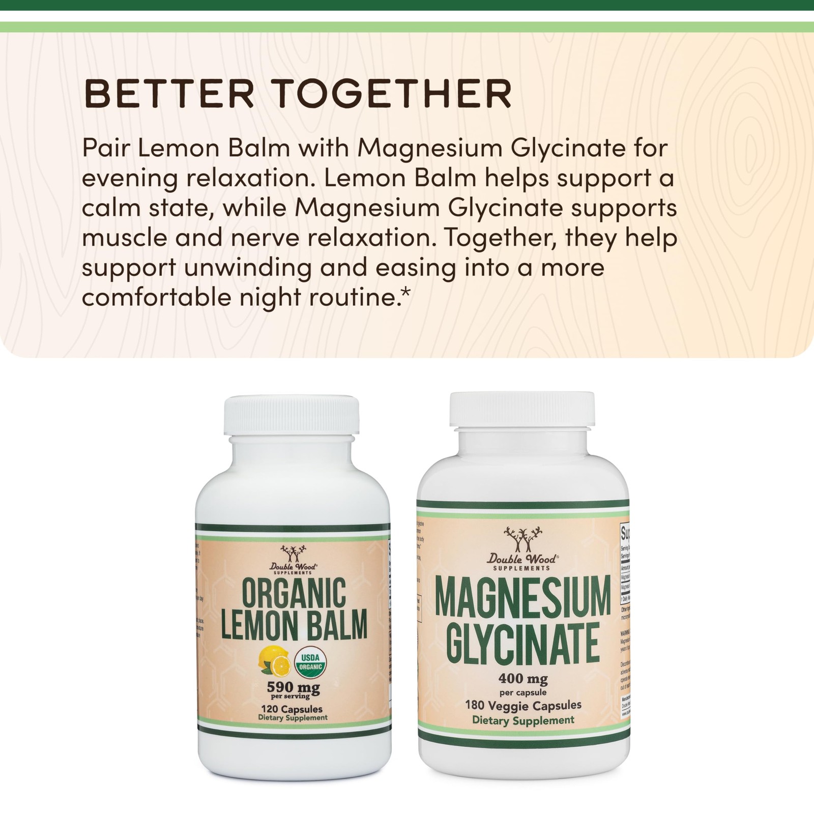 Double Wood Supplements Organic Lemon Balm 120 Capsules 120 Count (Pack of 1)