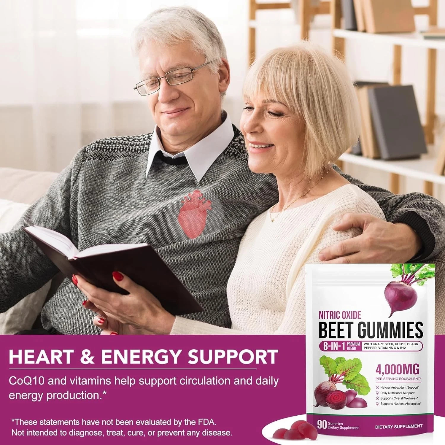 Beet Root Gummies ~ 90 Heart Health Chews for Blood Pressure Support Supplement