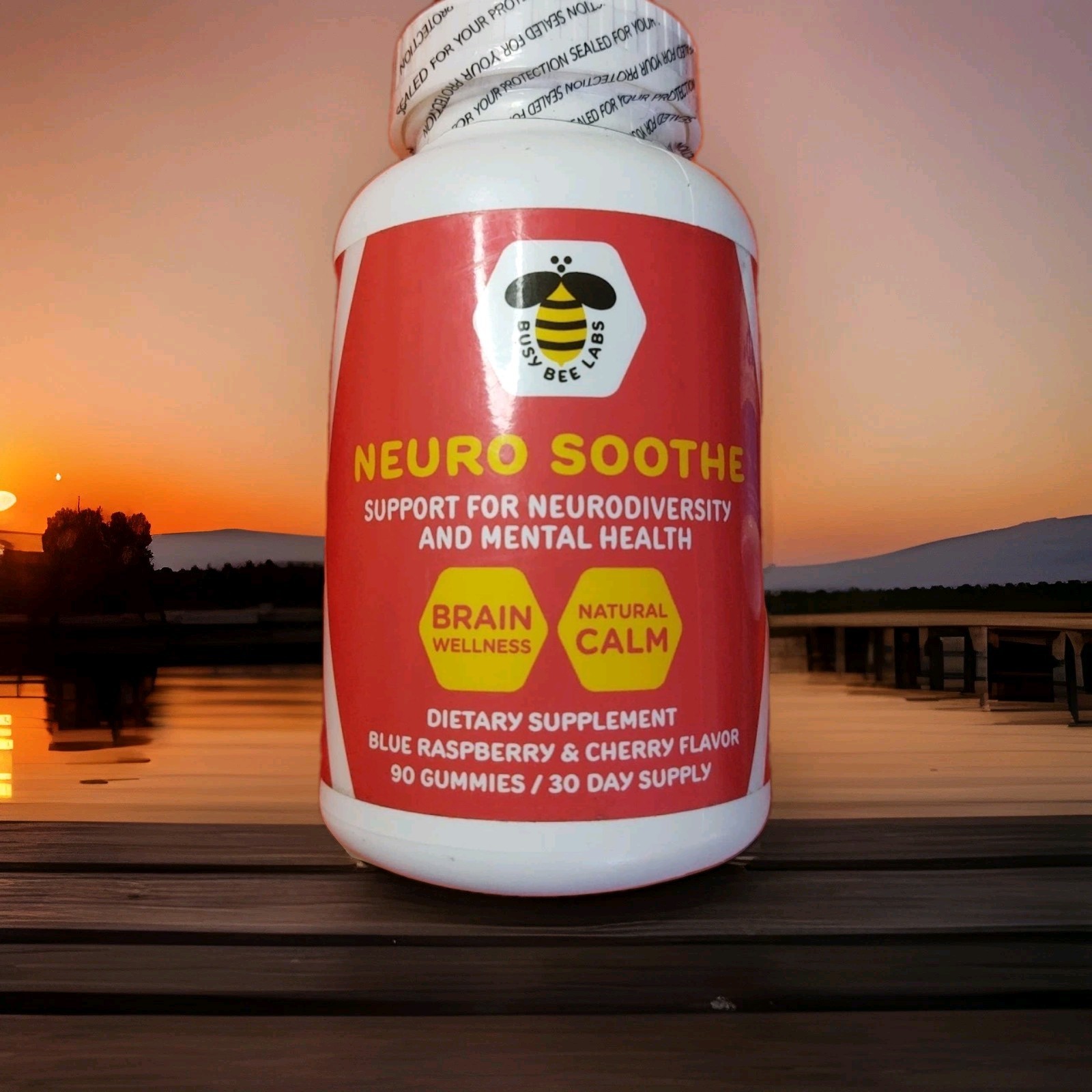 Busy Bee Labs Neuro Soothe Brain Wellness Gummies Blue Raspberry Cherry 90 Count