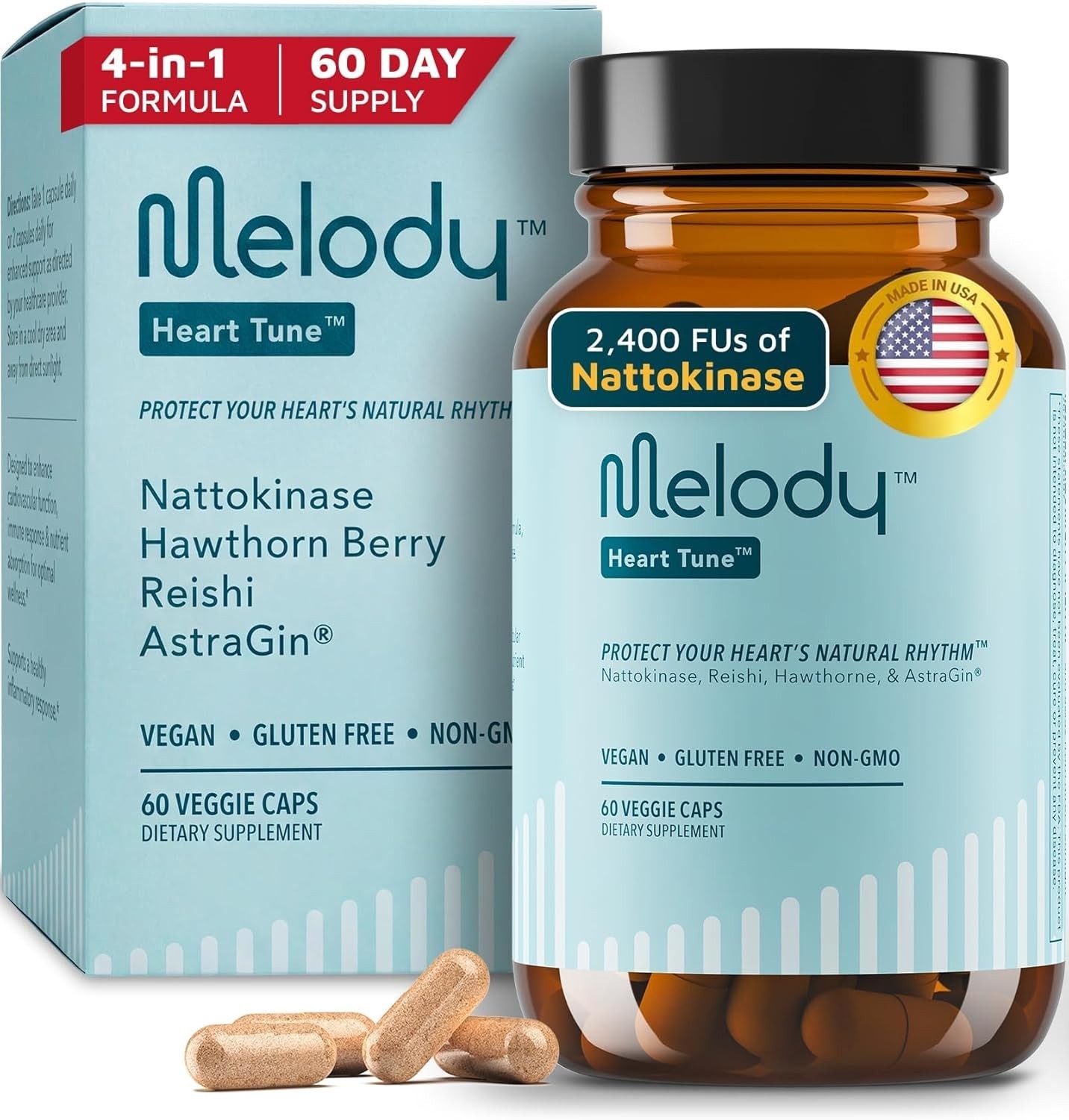Melody Heart Tune 4-in-1 Blood Pressure Support Supplements Nattokinase Capsules