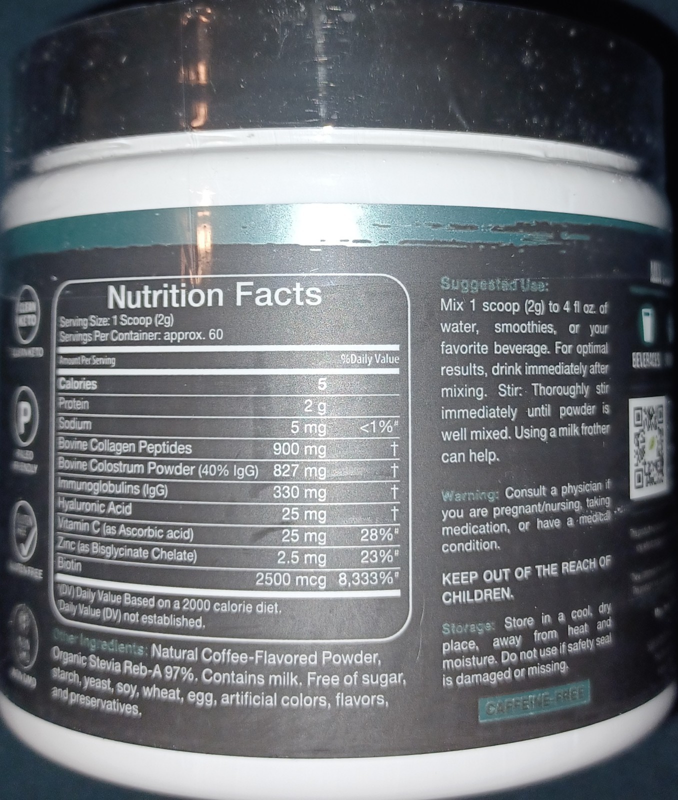 Intentionally Bare Colostrum & Collagen Powder Brewed Coffee Flavor Supplement