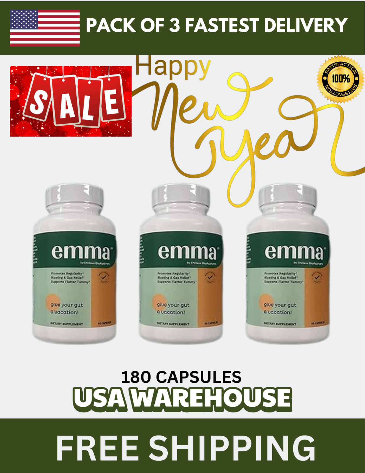 3 PACKS Emma Relief Supplement KONSCIENS KETO designed for Gut Bloating -180 Cap