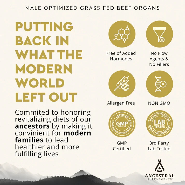 Ancestral Supplements MOFO Male Optimization Formula Grass Fed Organs 180 Caps