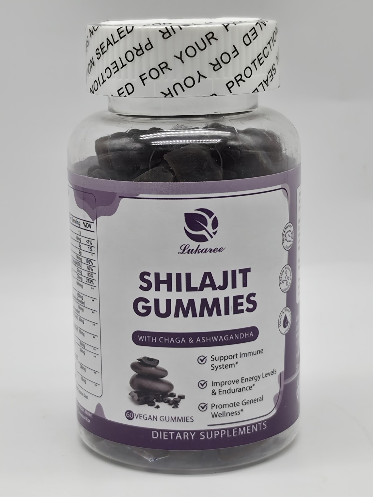 Shilajit Gummies with Chaga & Ashwagandha Vegan Energy Immune Support 60 Count