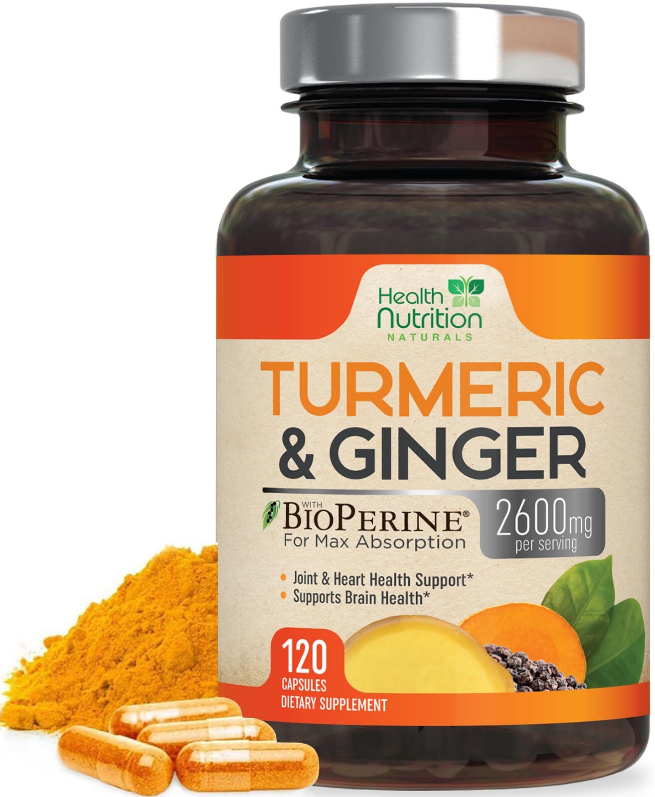 Turmeric Curcumin with BioPerine 2600mg with Ginger & Black Pepper Capsules
