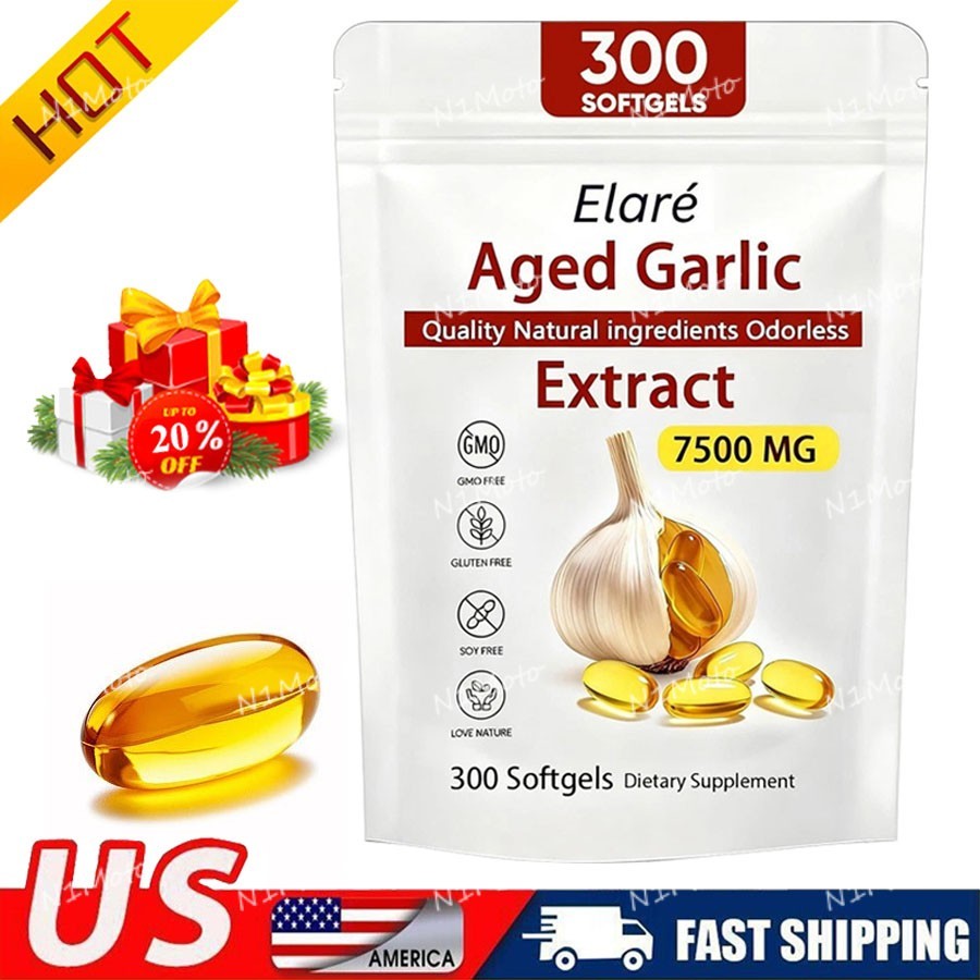 Elare Aged Garlic Extract, 300 Softgels, 7500mg Odorless Heart & Immune USA Hot