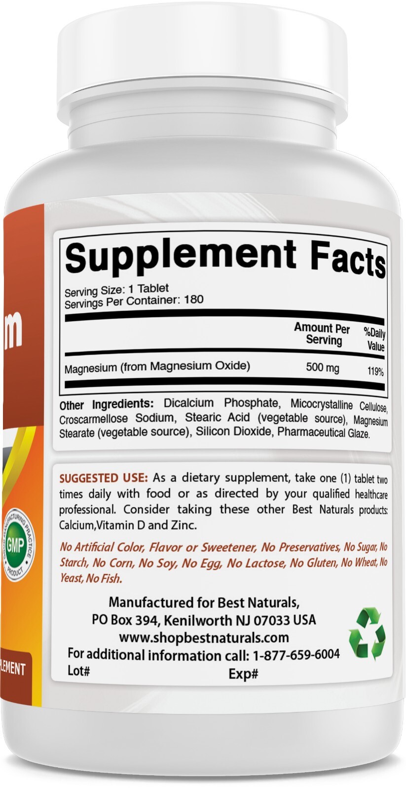 Best Naturals Magnesium Oxide 500 mg 180 Tablets