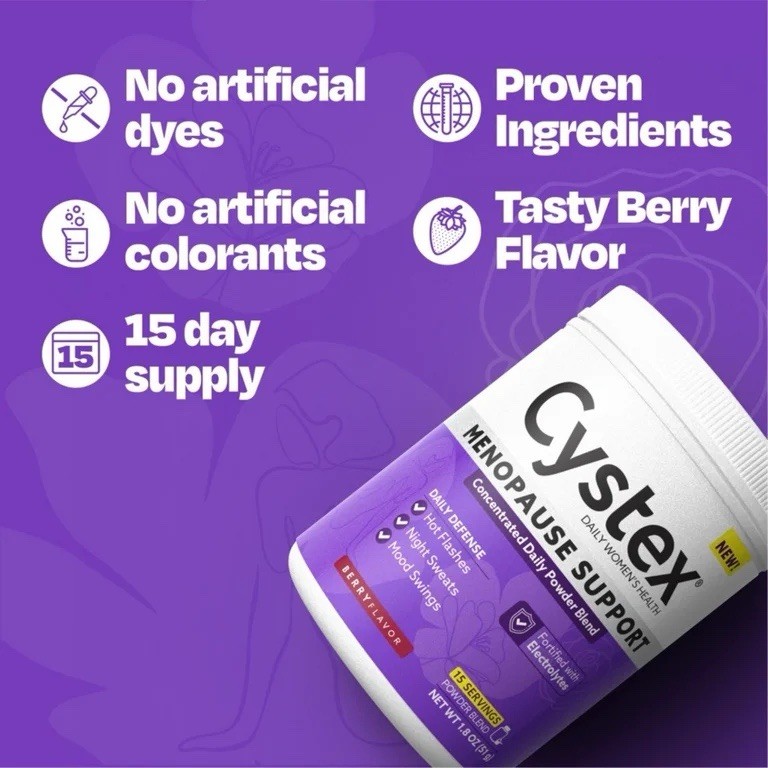 Cystex Menopause Wellness Powder Drink Mix | Berry Flavor | 1.8 Oz