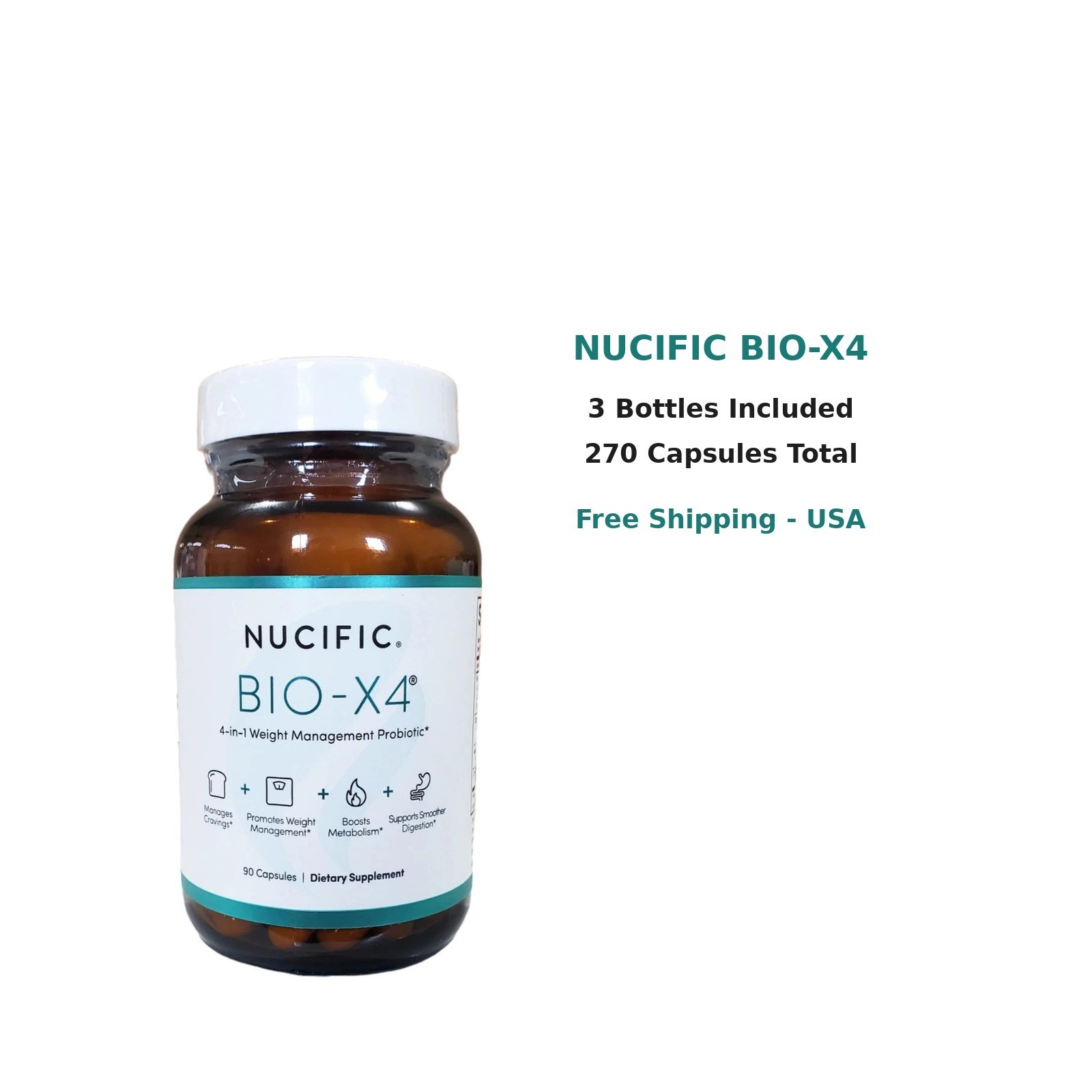 Nucific BIO-X4 Probiotic Dietary Supplement 90 Capsules Each 3 Pack New Sealed |