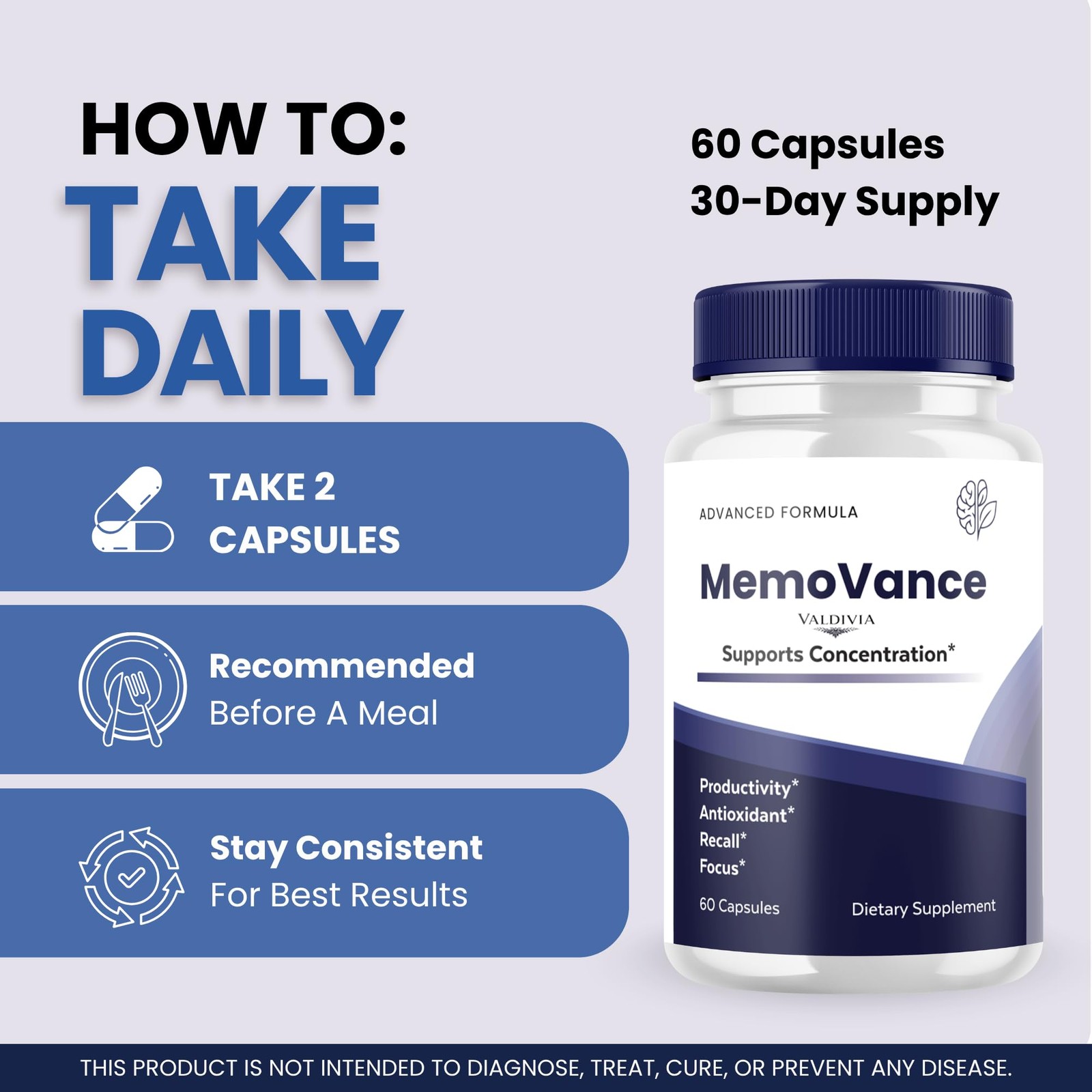 Valdivia (5 Pack) MemoVance Capsules 300 Capsules 5 Pack Brain Memory Focus Made