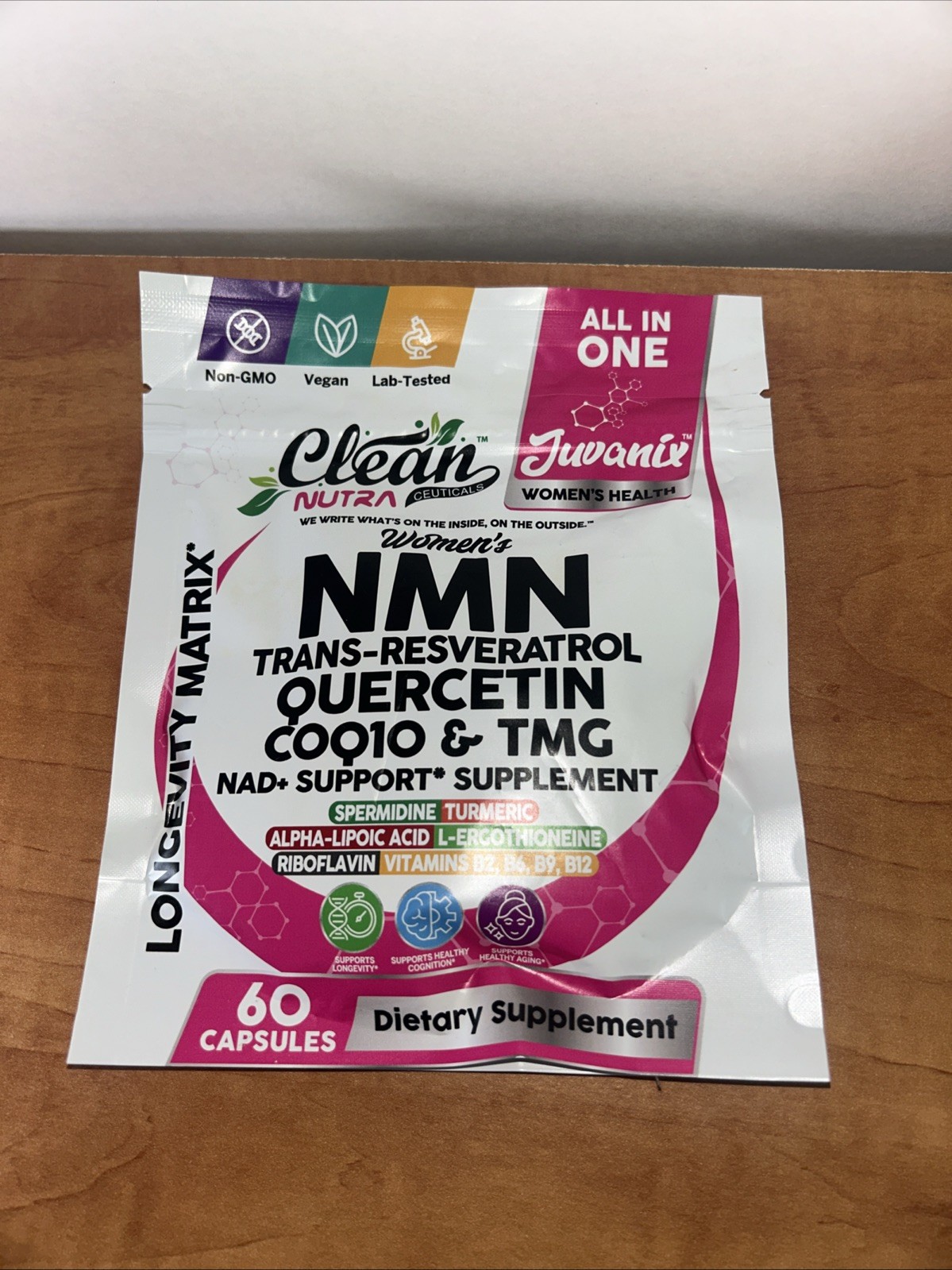 Clean Nutra JuvaniX Women’s NMN 500mg w/ Resveratrol Quercetin CoQ10 TMG 60