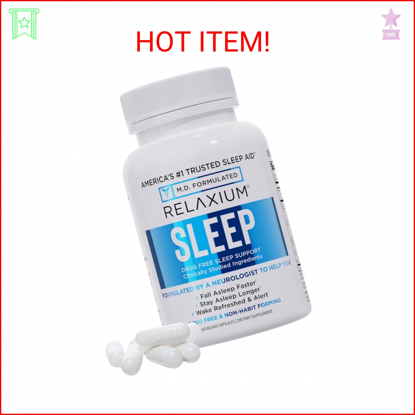 Relaxium Gentle Sleep Supplement | 60 Vegan Capsules, 30-Day Supply | Melatonin,