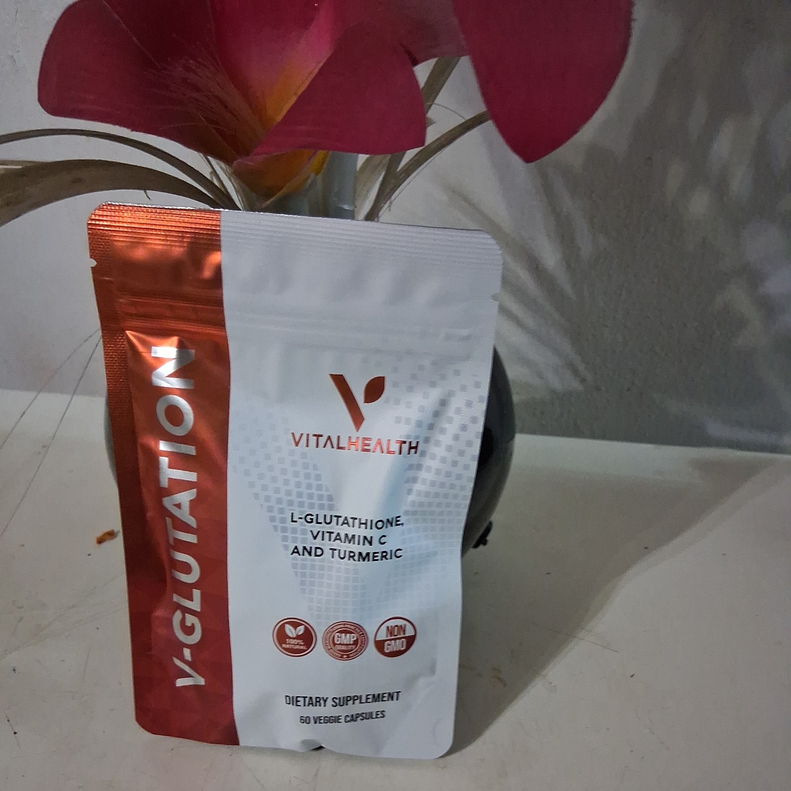 Vital Health V-GLUTATION 60 Capsules w/ L-Glutathione, Vitamin C, Turmeric