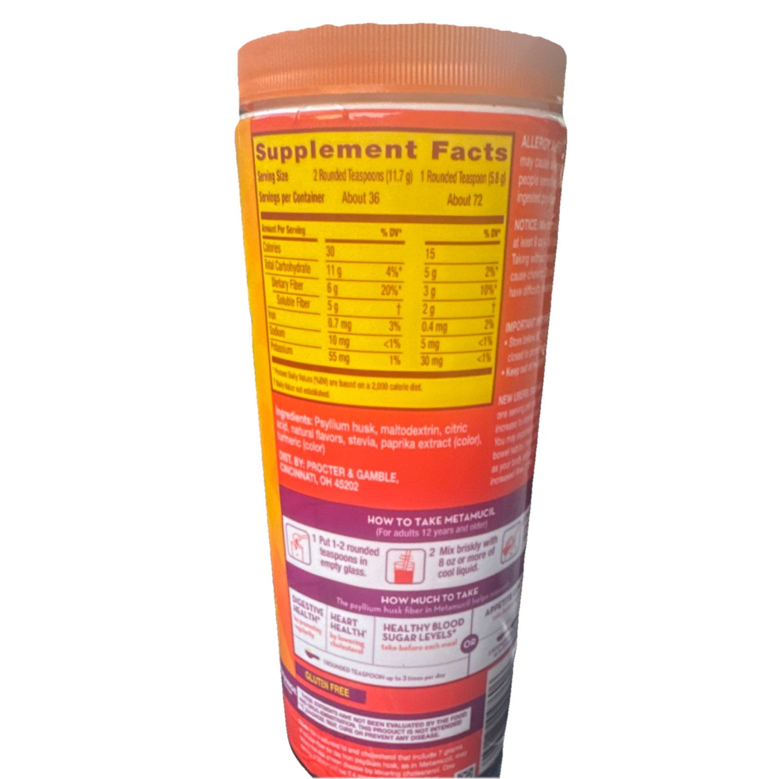 Metamucil Psyllium Husk Powder Sugar-Free Gluten Free 14.9 oz Digestive Support