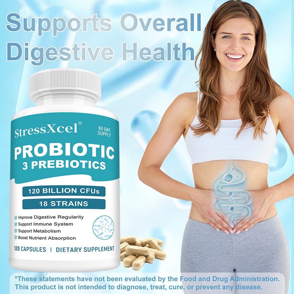 Probiotics 120 Billion CFUs 18 Strains 3 Prebiotics Digestive Enzymes For Unisex