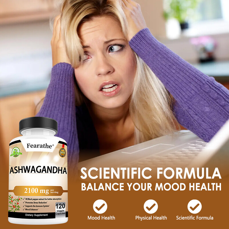 Organic Ashwagandha 2,100 mg w/ Black Pepper – Stress Relief, Mood Enhancer