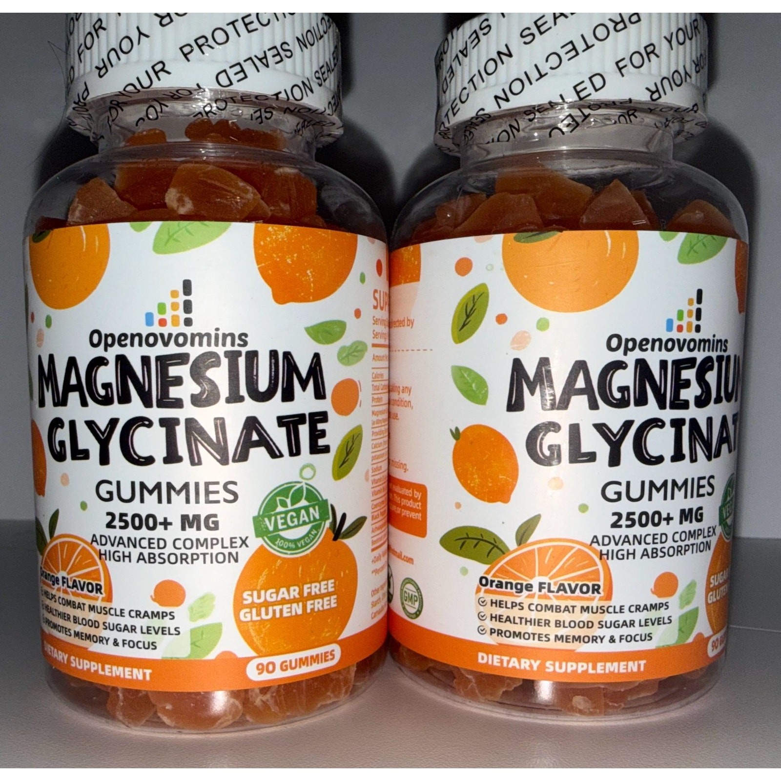 Openovomins Magnesium Glycinate Gummies Orange Flavor 90 Count Each 2 Bottles