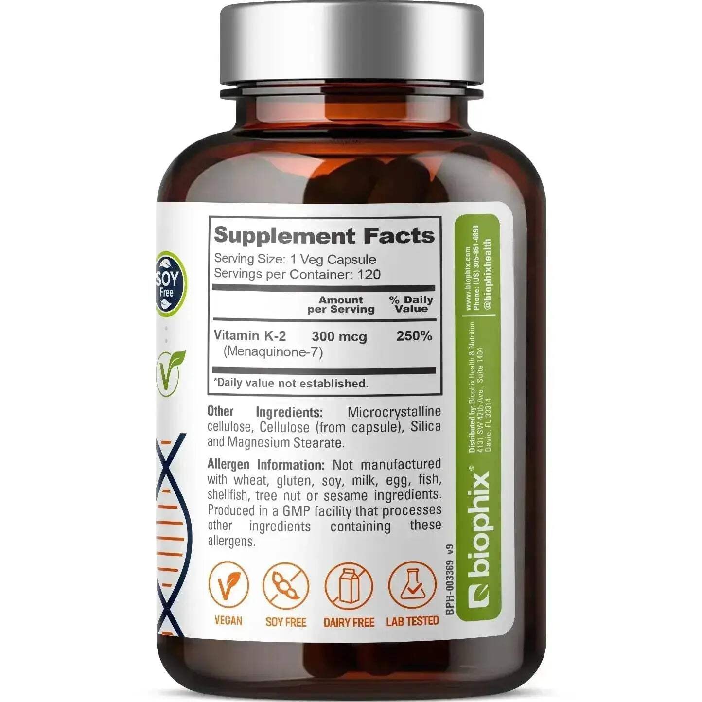 Biophix Vitamin K-2 MK-7 300 mcg 120 Vegetarian Capsules