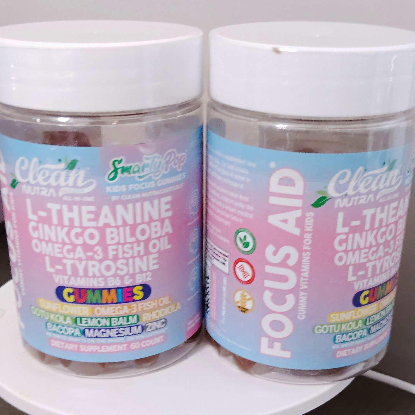 Clean Nutra Kids Focus Gummies L-Theanine Ginkgo Biloba Omega-3 L-Tyrosine 60