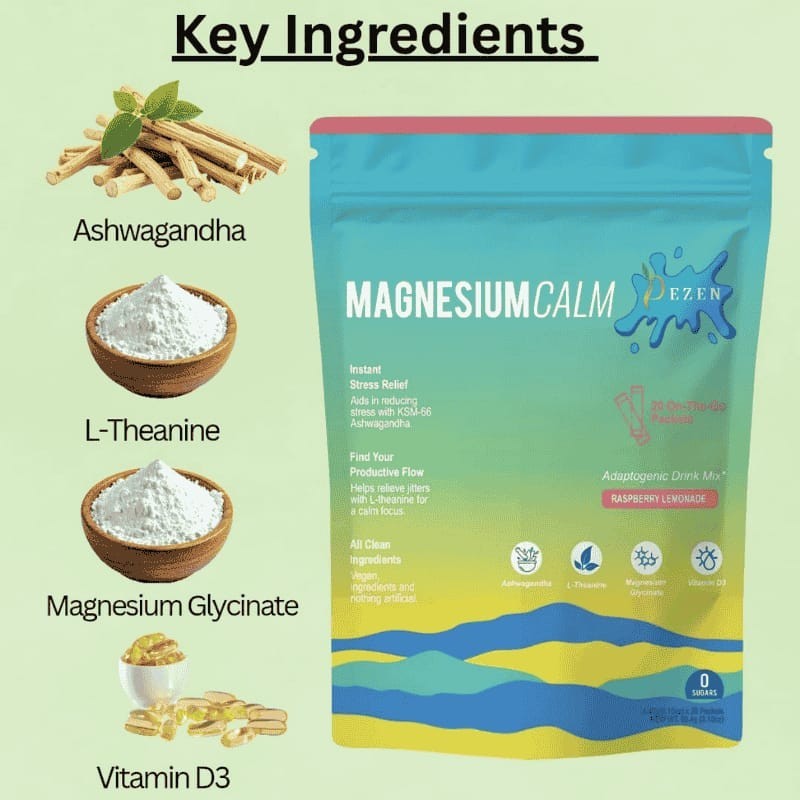 DEZEN Super Calm Magnesium Powder Drink Mix Raspberry Lemonade Flavor, 20 Sachet