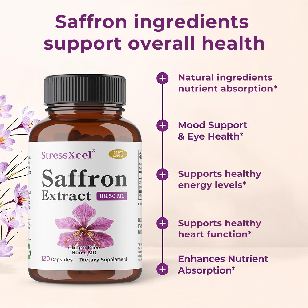 StressXcel Saffron Capsules 88mg,30/60/120Caps Vision Heart Health GMO-Free