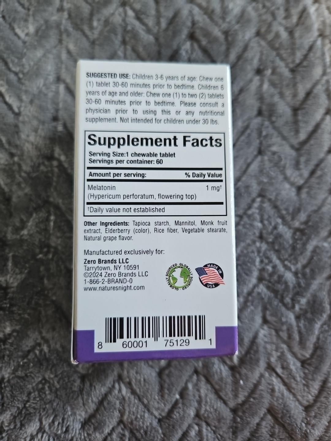 Nature’s Night Kids Plant Based Melatonin Grape Chewable Tablets 60 Ct 02/2027