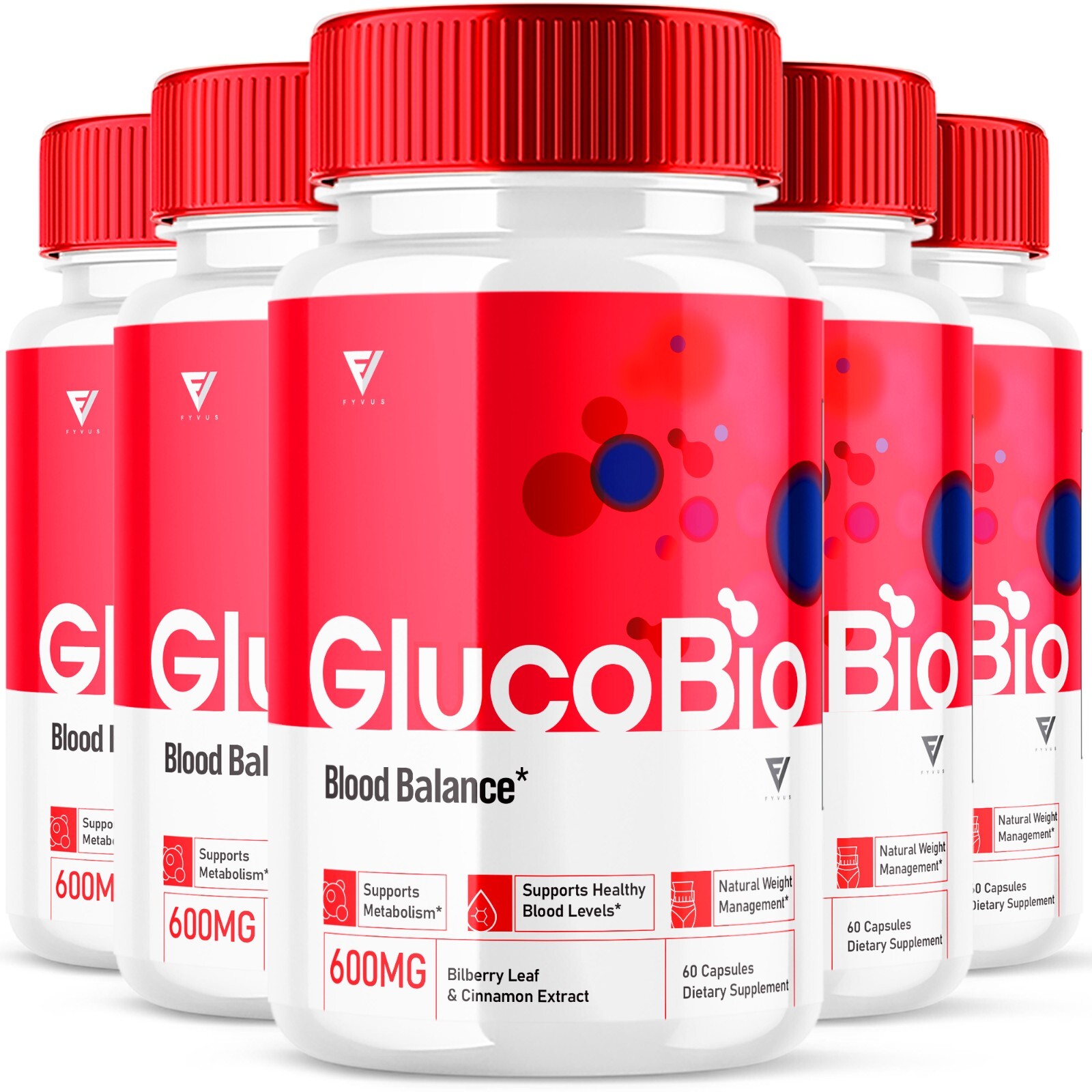 (5 Pack) Glucobio Advanced Health & Wellness Blood Support Pills (300 Capsules)