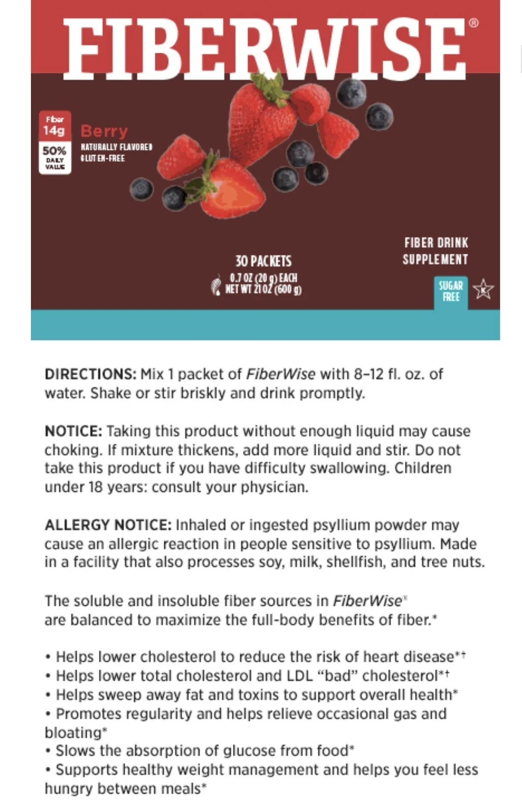 Melaleuca Fiberwise Berry Sugar Free Healthy Fiber Drink 30-Packets EXP 4/27