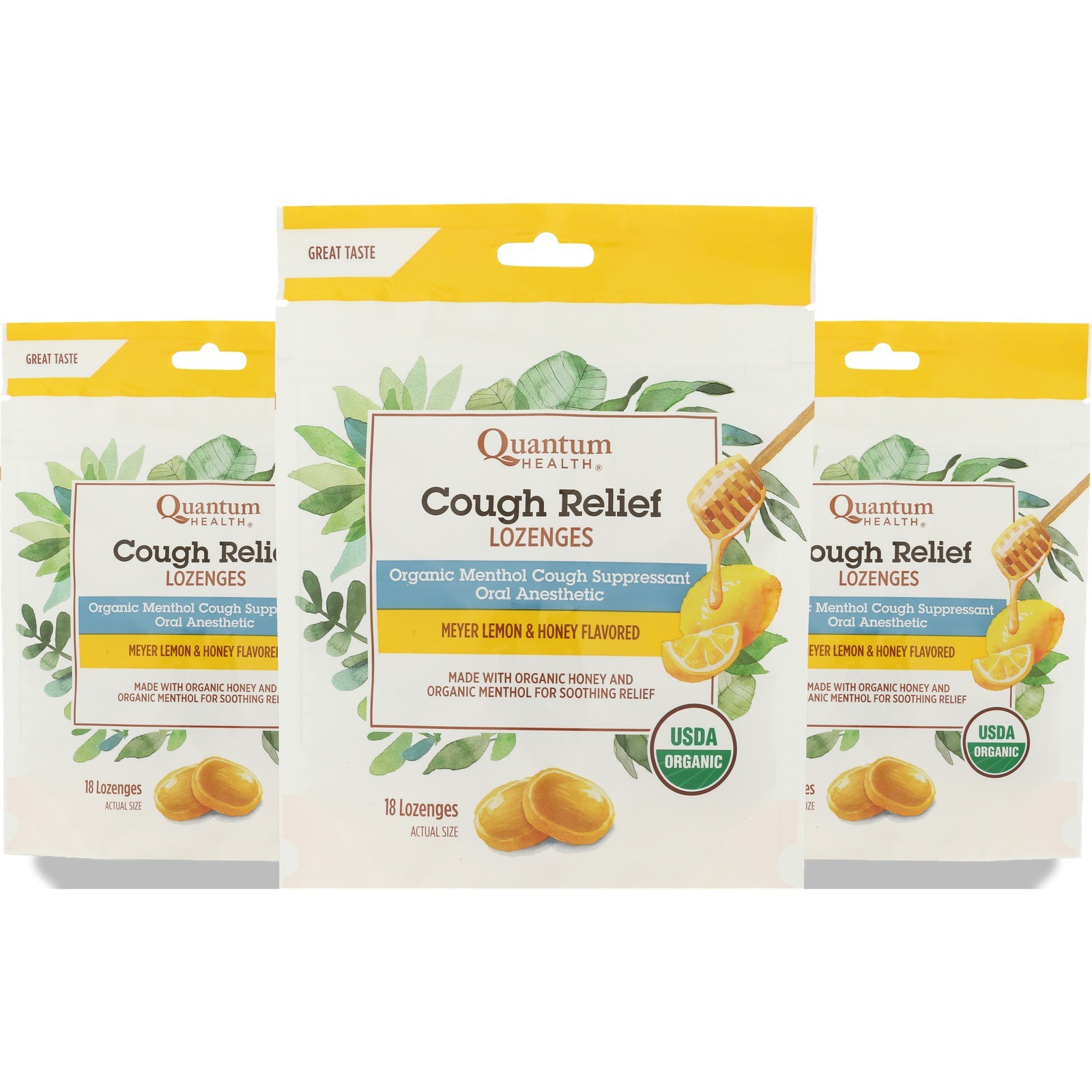Quantum Health Cough Relief Lozenges Meyer Lemon Honey 18 Count Ct 3 Pack