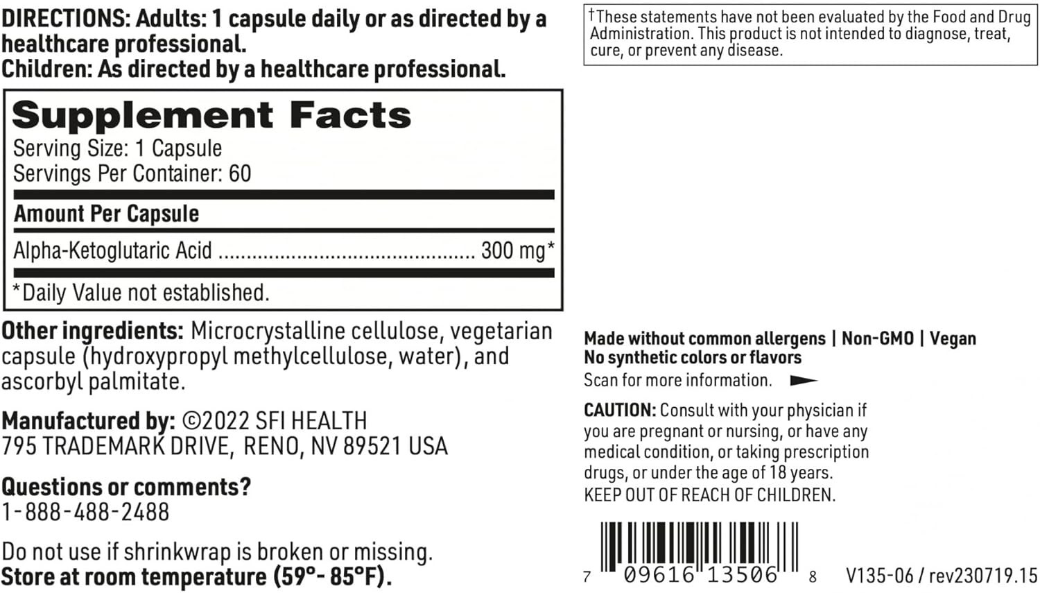 Klaire Labs Alpha-Ketoglutaric Acid (60 Capsules) – Expiration: 01/2026
