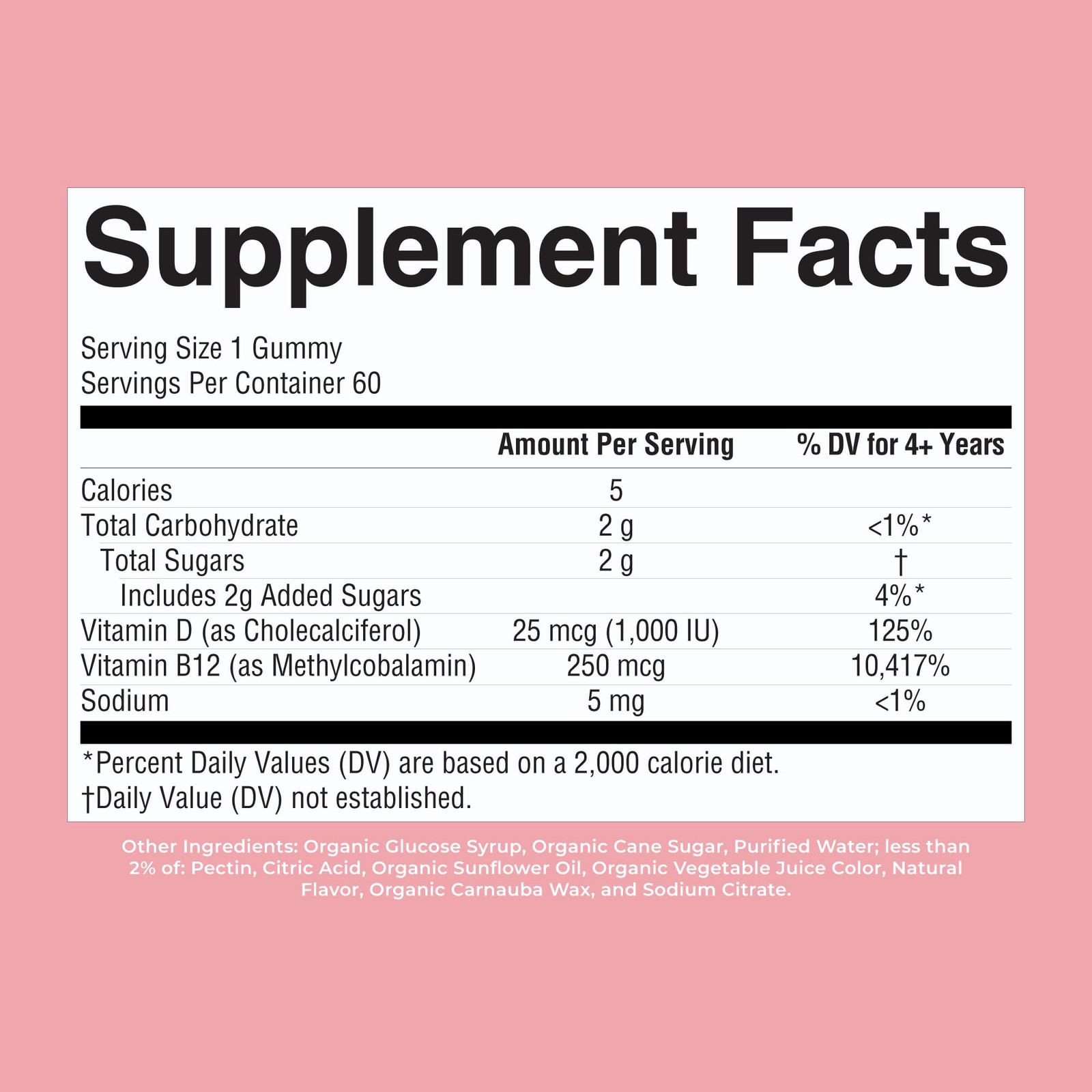 MARYRUTH’S Organic Vitamin D3 + B12 Gummies for Ages 4+ 60 Count (Pack of 1)