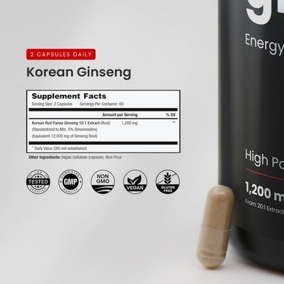 NutraChamps Korean Red Panax Ginseng Capsules | Extra Strength Ginsenosides for
