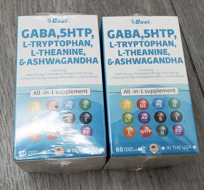 Dsvi 2pk GABA 5-HTP L-Tryptophan L-Theanine Ashwagandha 60 Caps per Sleep Mood