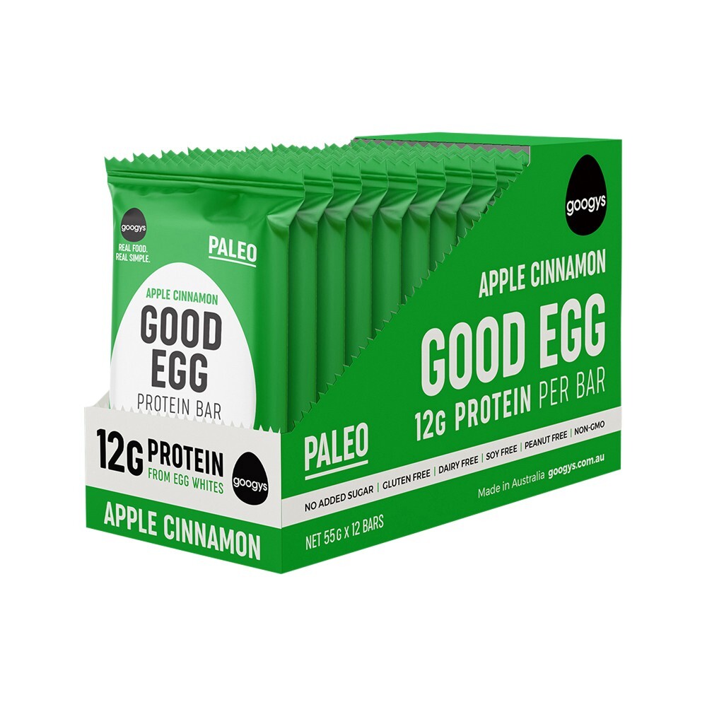 New Googys Good Egg Protein Bar Apple Cinnamon 55g x 12 Bars