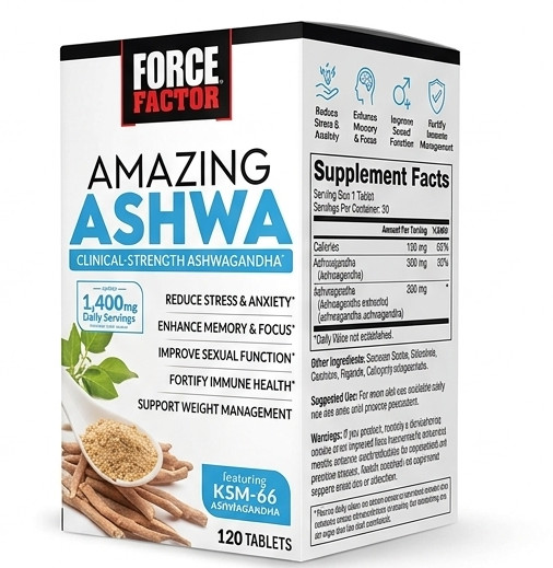 Force Factor Amazing Ashwa KSM-66 Ashwagandha Stress Support Tablets 120