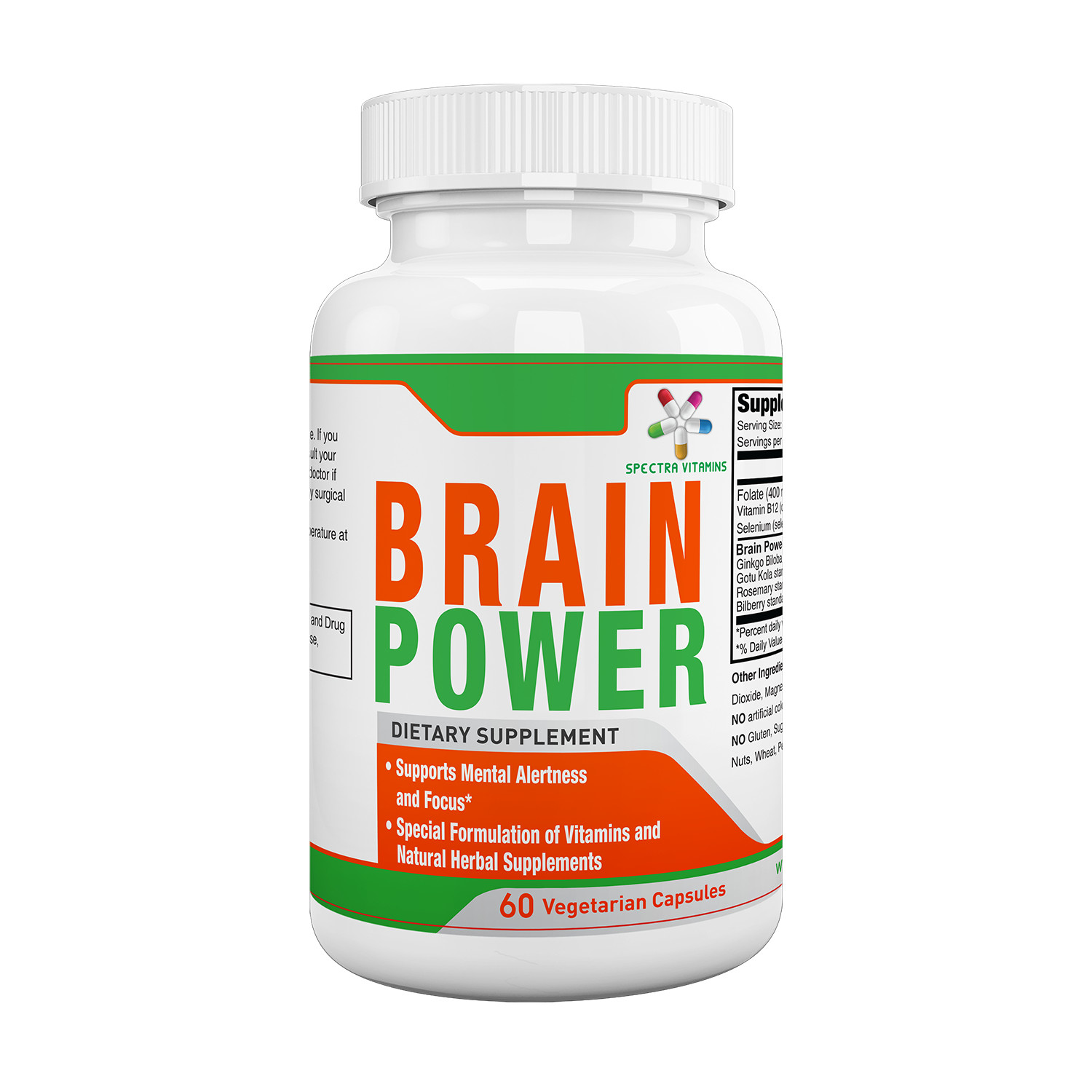 BRAIN POWER supports Mental Alertness and Focus, Ginkgo Biloba, Rosemary, B12,