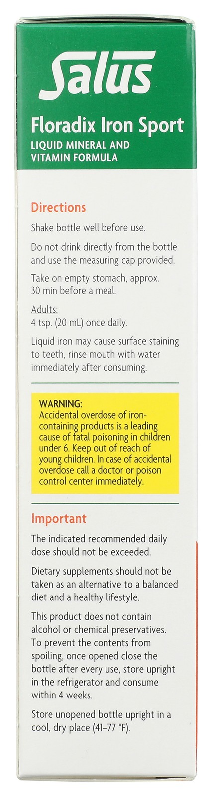 Salus Floradix Iron Sport Liquid 8.5 Fl Oz Dietary Supplement 1 Pack