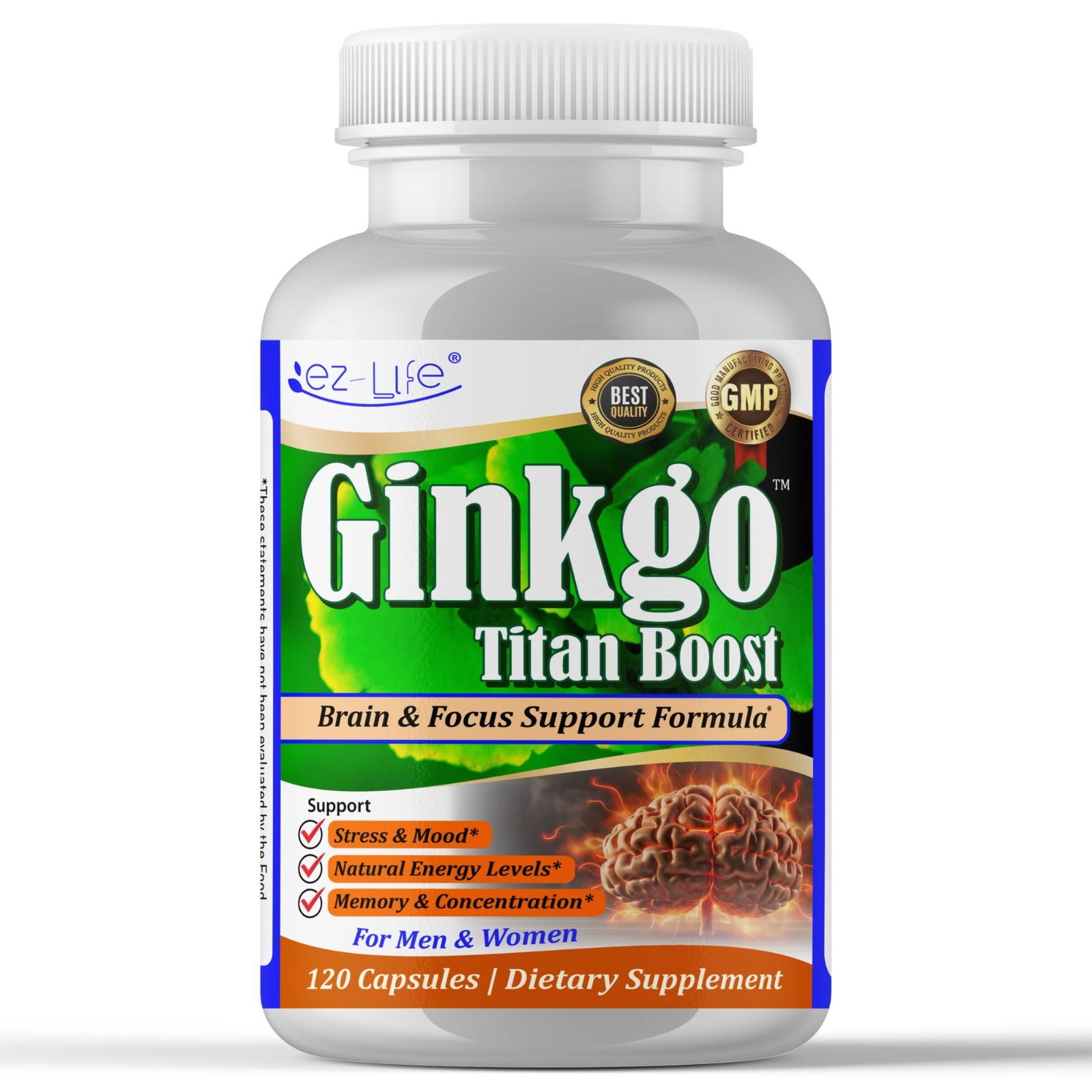 Ginkgo Biloba Ginseng- Brain Focus, Memory Herbal Energy Supplement- 60 Caps