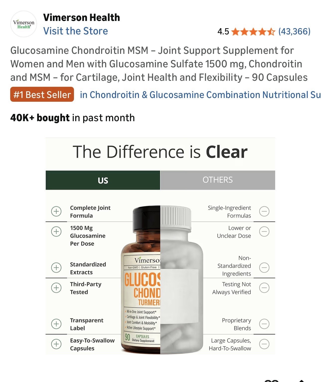 Vimerson Health Glucosamine Chondroitin MSM Turmeric 90 Capsules